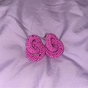 Pink Beaded Round Earrings